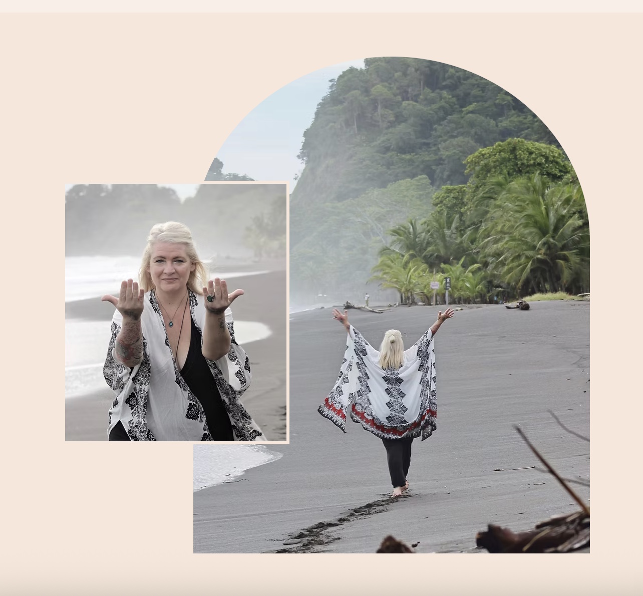 Jeanie Baker reconnecting with herself on a black-sand beach in Costa Rica